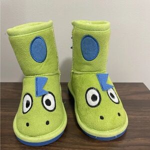 Lazy One Kids Dinosaur Boots Green & Blue Size XS Age 6-7